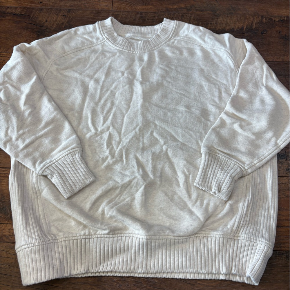 aerie Light tan Crewneck Pullover Sweater oversized xs